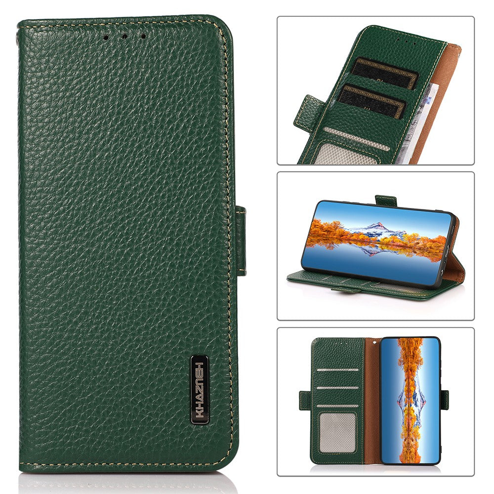 KHAZNEH Litchi Texture RFID Blocking Shockproof Leather Case Wallet Stand Cover for Samsung Galaxy A32 4G (EU Version)