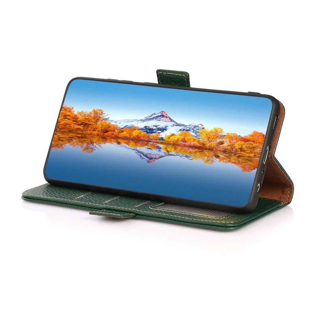 KHAZNEH Litchi Texture RFID Blocking Shockproof Leather Case Wallet Stand Cover for Samsung Galaxy A32 4G (EU Version)
