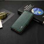 KHAZNEH Litchi Texture RFID Blocking Shockproof Leather Case Wallet Stand Cover for Samsung Galaxy A32 4G (EU Version)