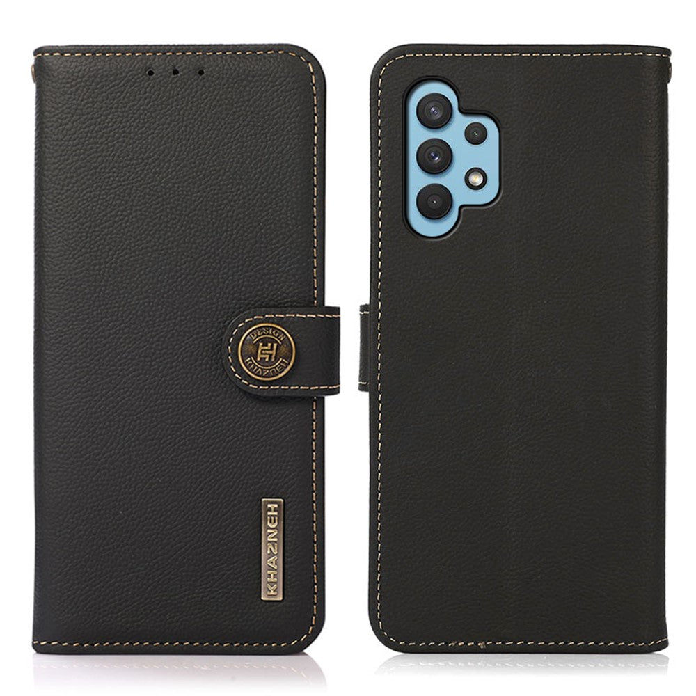 KHAZNEH Wallet Telefoncover Ægte Læder Telefoncover med RFID Anti-tyveri Swiping Design til Samsung Galaxy A32 4G