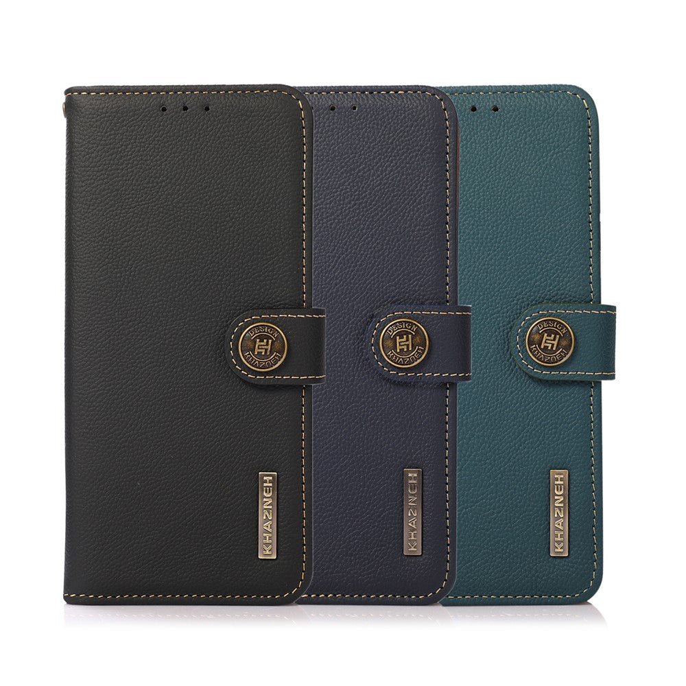 KHAZNEH Wallet Telefoncover Ægte Læder Telefoncover med RFID Anti-tyveri Swiping Design til Samsung Galaxy A32 4G