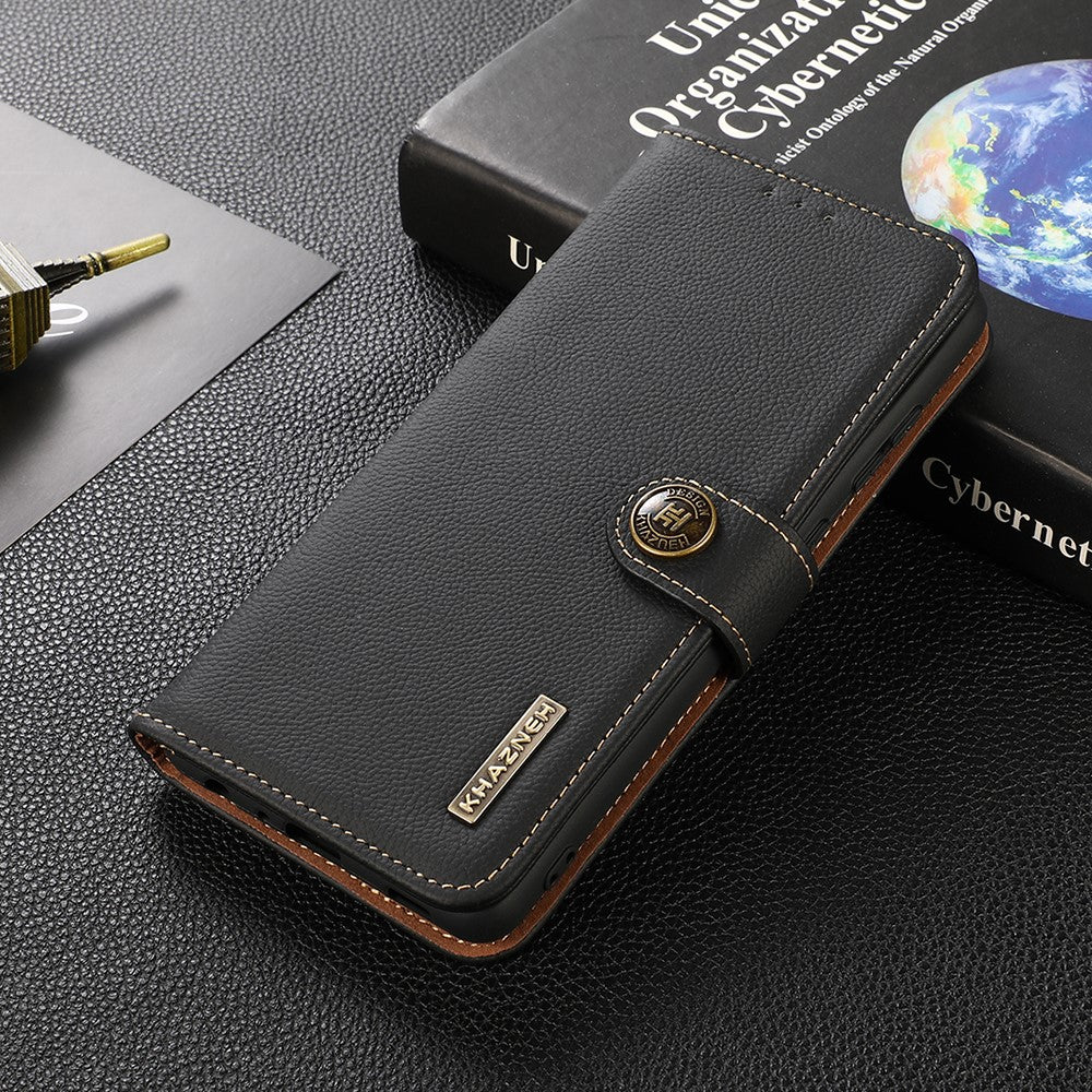 KHAZNEH Wallet Telefoncover Ægte Læder Telefoncover med RFID Anti-tyveri Swiping Design til Samsung Galaxy A32 4G