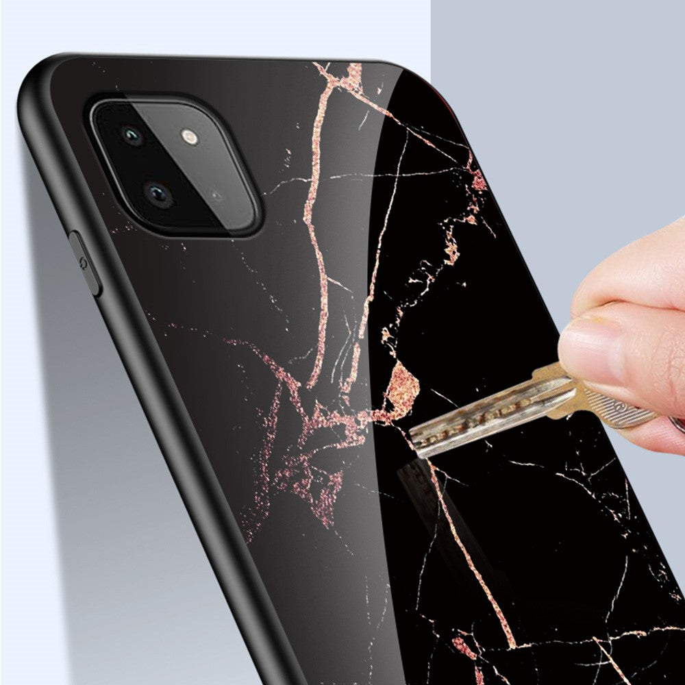 Marbling Pattern Design Anti-Scratch Tempered Glass Well-Protected Cell Phone Cover for Samsung Galaxy A22 5G (EU Version)
