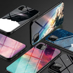 Well-Protected Starry Sky Pattern Anti-Scratch Tempered Glass Phone Hybrid Case Cover for Samsung Galaxy A22 5G (EU Version)