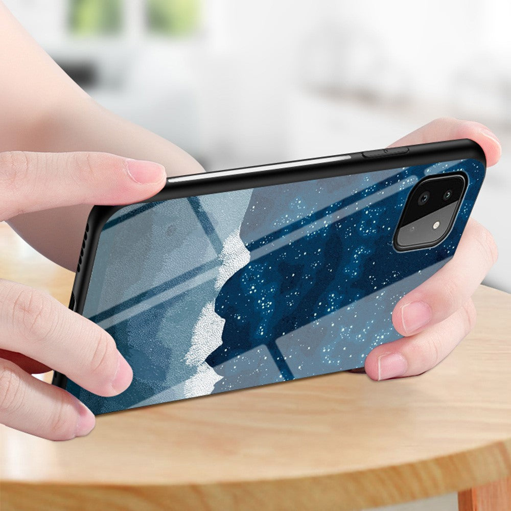 Well-Protected Starry Sky Pattern Anti-Scratch Tempered Glass Phone Hybrid Case Cover for Samsung Galaxy A22 5G (EU Version)