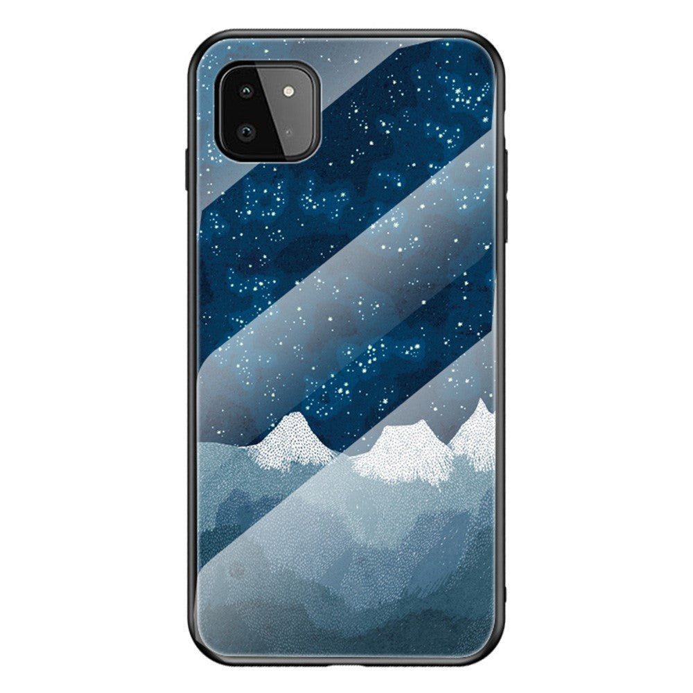 Well-Protected Starry Sky Pattern Anti-Scratch Tempered Glass Phone Hybrid Case Cover for Samsung Galaxy A22 5G (EU Version)