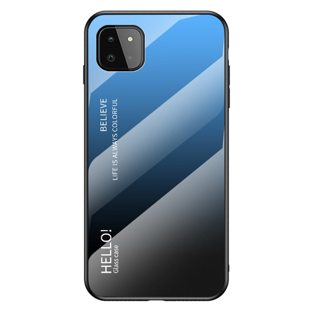 Well-Protected Anti-Scratch Tempered Glass Color Gradient Design Cell Phone Back Case for Samsung Galaxy A22 5G (EU Version)
