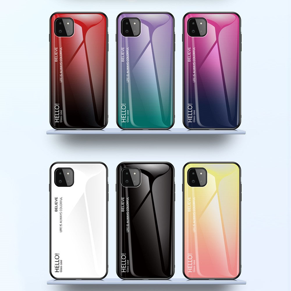 Well-Protected Anti-Scratch Tempered Glass Color Gradient Design Cell Phone Back Case for Samsung Galaxy A22 5G (EU Version)