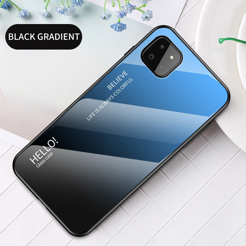 Well-Protected Anti-Scratch Tempered Glass Color Gradient Design Cell Phone Back Case for Samsung Galaxy A22 5G (EU Version)