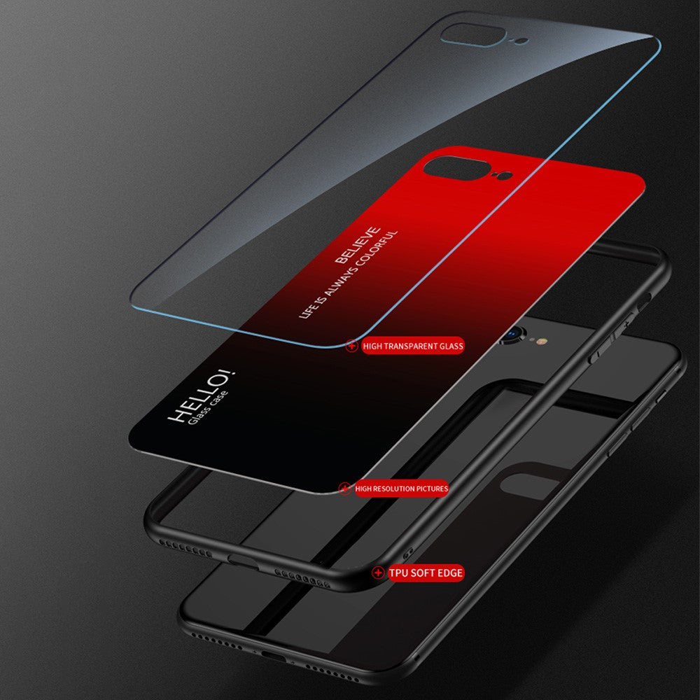 Well-Protected Anti-Scratch Tempered Glass Color Gradient Design Cell Phone Back Case for Samsung Galaxy A22 5G (EU Version)