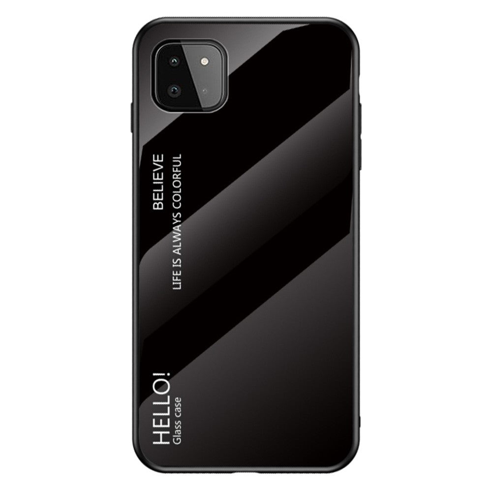 Well-Protected Anti-Scratch Tempered Glass Color Gradient Design Cell Phone Back Case for Samsung Galaxy A22 5G (EU Version)
