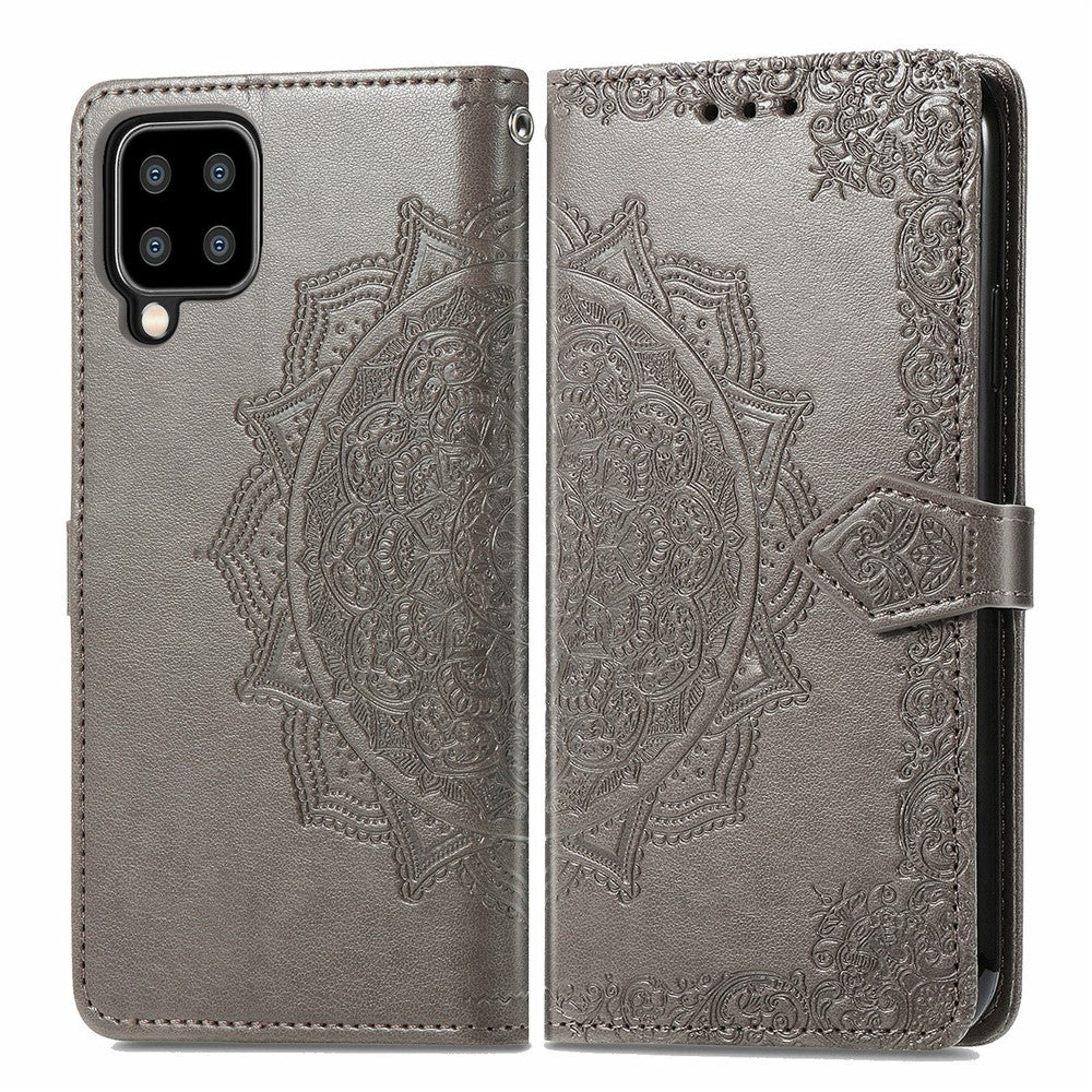 Embossed Mandala Flower PU Leather Case Stand Wallet for Samsung Galaxy A22 4G (EU Version)