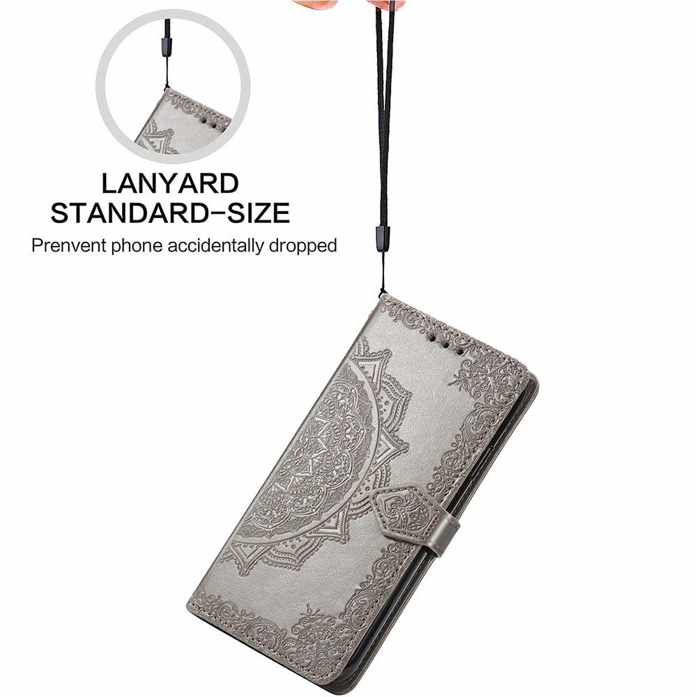 Embossed Mandala Flower PU Leather Case Stand Wallet for Samsung Galaxy A22 4G (EU Version)