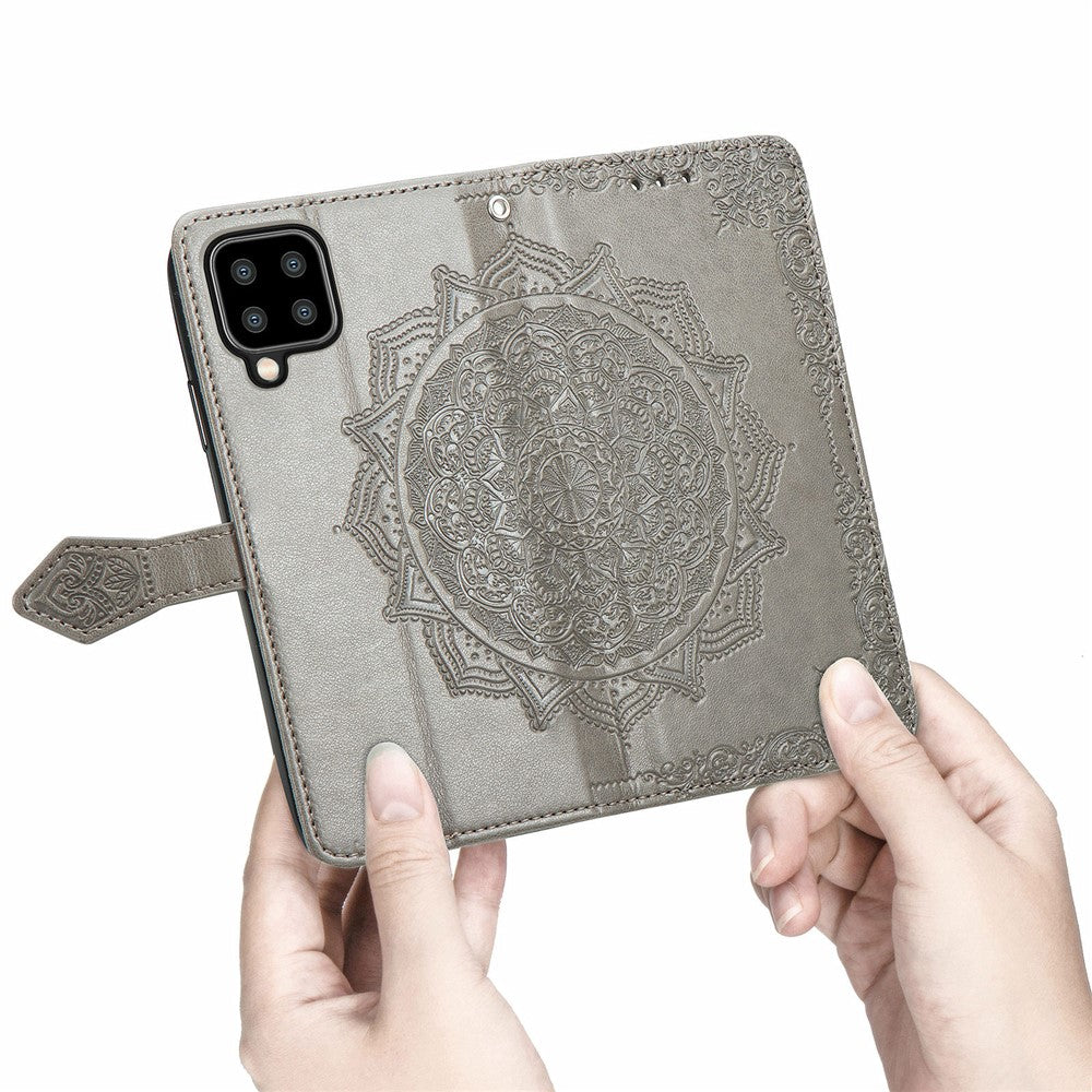 Embossed Mandala Flower PU Leather Case Stand Wallet for Samsung Galaxy A22 4G (EU Version)
