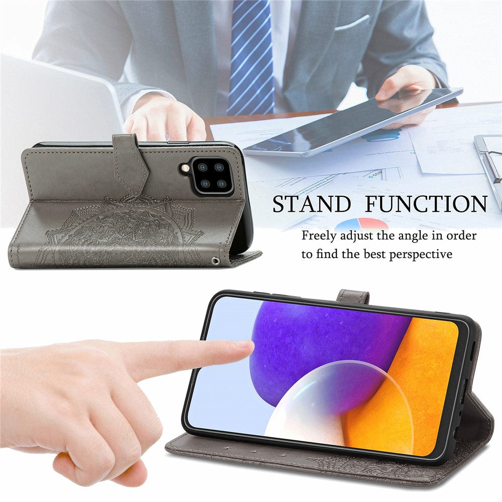 Embossed Mandala Flower PU Leather Case Stand Wallet for Samsung Galaxy A22 4G (EU Version)