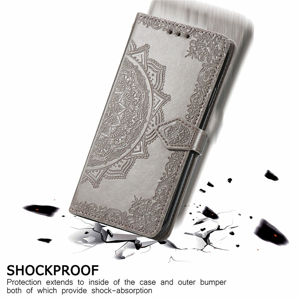 Embossed Mandala Flower PU Leather Case Stand Wallet for Samsung Galaxy A22 4G (EU Version)