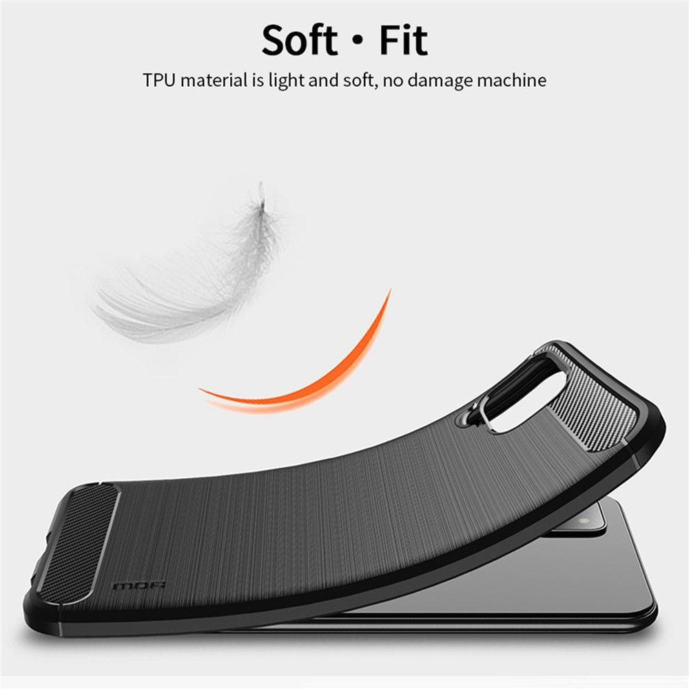 MOFI Godt Beskyttet Børstet Kulfiberdesign Blødt TPU Cover til Samsung Galaxy A22 5G (EU Version)
