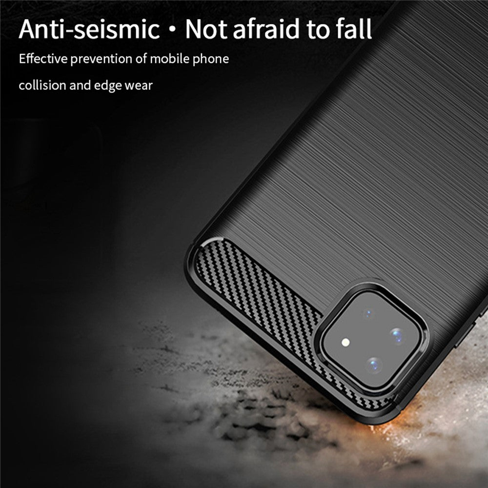 MOFI Godt Beskyttet Børstet Kulfiberdesign Blødt TPU Cover til Samsung Galaxy A22 5G (EU Version)