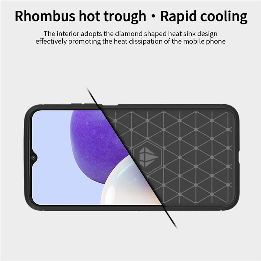 MOFI Godt Beskyttet Børstet Kulfiberdesign Blødt TPU Cover til Samsung Galaxy A22 5G (EU Version)