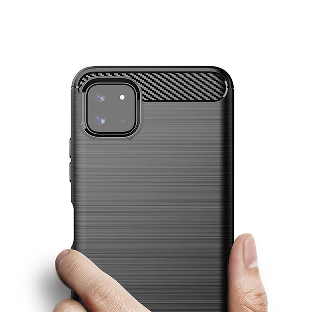 MOFI Godt Beskyttet Børstet Kulfiberdesign Blødt TPU Cover til Samsung Galaxy A22 5G (EU Version)