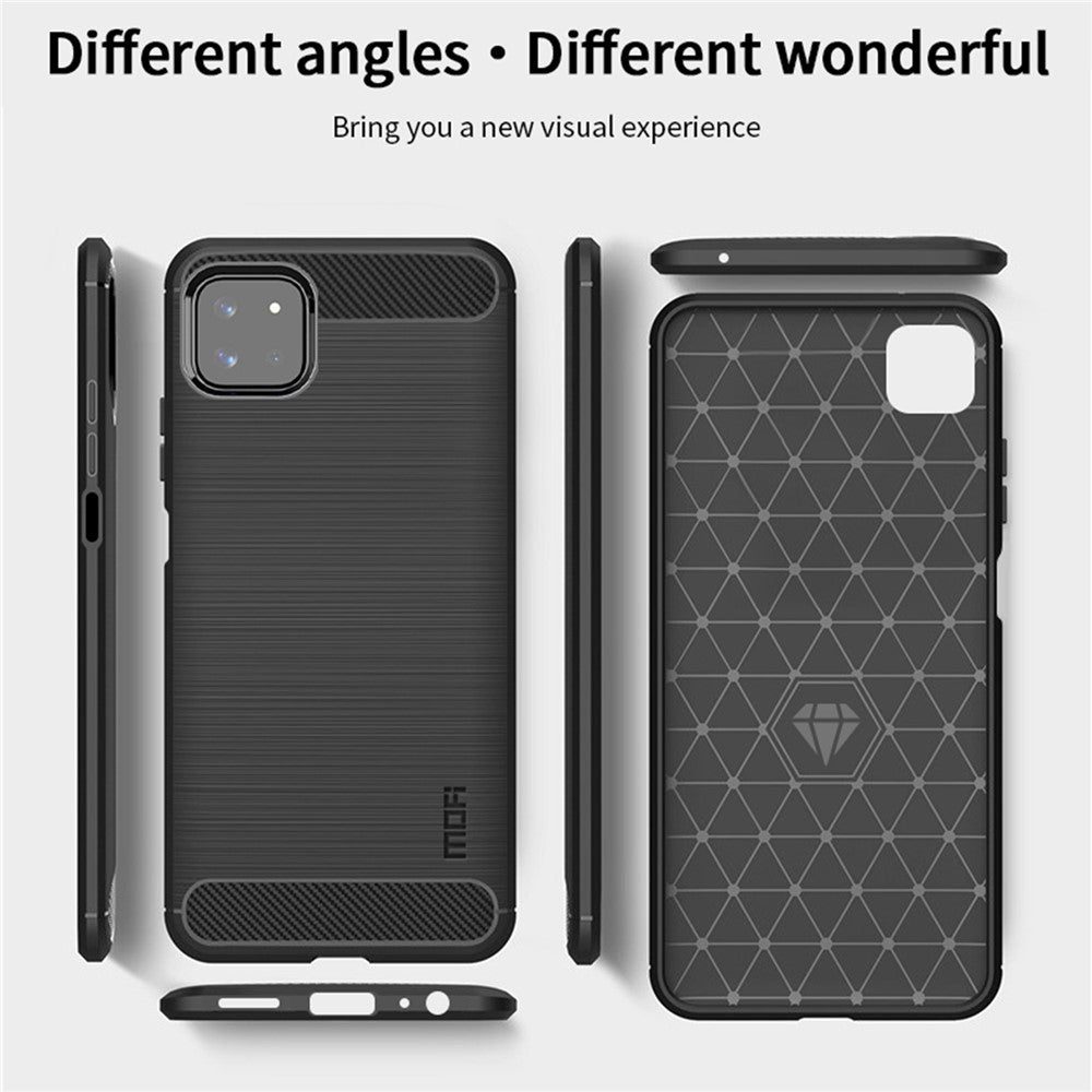 MOFI Godt Beskyttet Børstet Kulfiberdesign Blødt TPU Cover til Samsung Galaxy A22 5G (EU Version)