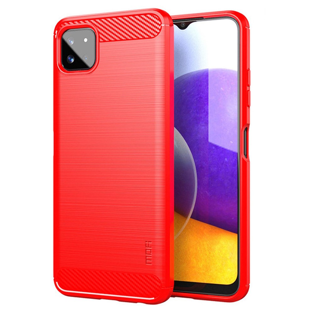 MOFI Godt Beskyttet Børstet Kulfiberdesign Blødt TPU Cover til Samsung Galaxy A22 5G (EU Version)