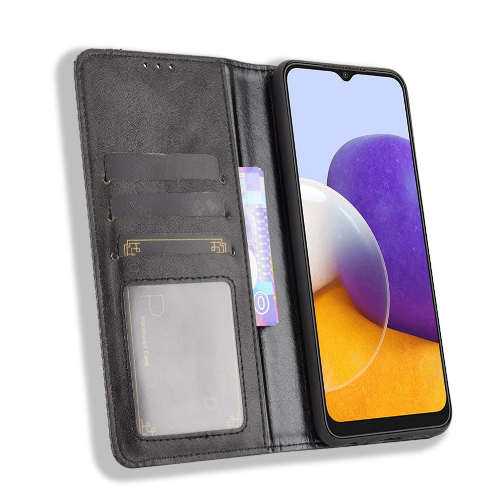 Vintage Style Phone Case Magnetic Closure Leather Cover with Wallet Stand for Samsung Galaxy A22 5G (EU Version)