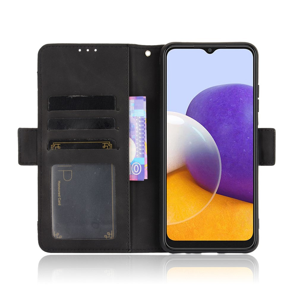 Multiple Card Slots Design Leather Phone Case with Stand for Samsung Galaxy A22 5G (EU Version) with Separated Card Pocket