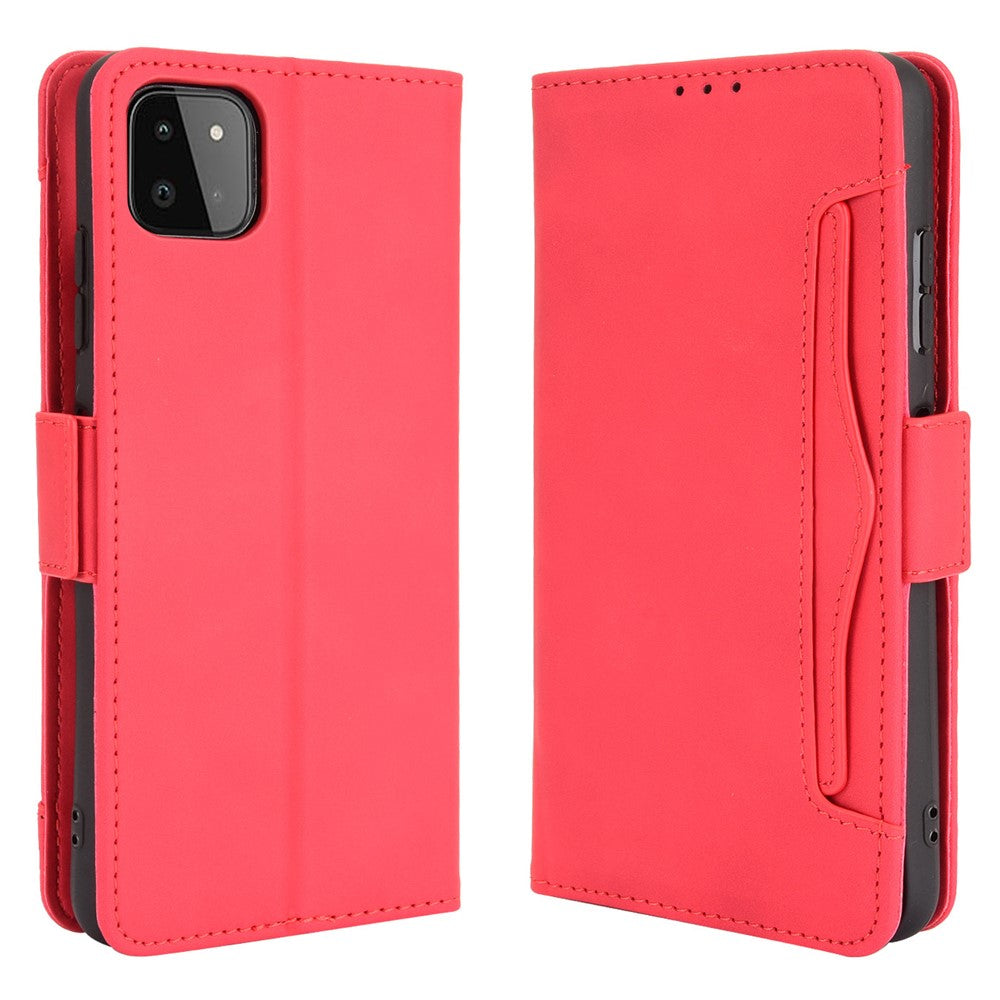 Multiple Card Slots Design Leather Phone Case with Stand for Samsung Galaxy A22 5G (EU Version) with Separated Card Pocket