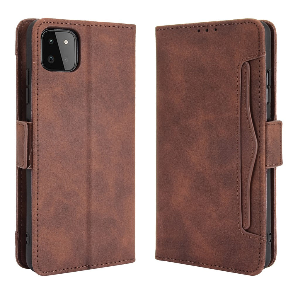 Multiple Card Slots Design Leather Phone Case with Stand for Samsung Galaxy A22 5G (EU Version) with Separated Card Pocket