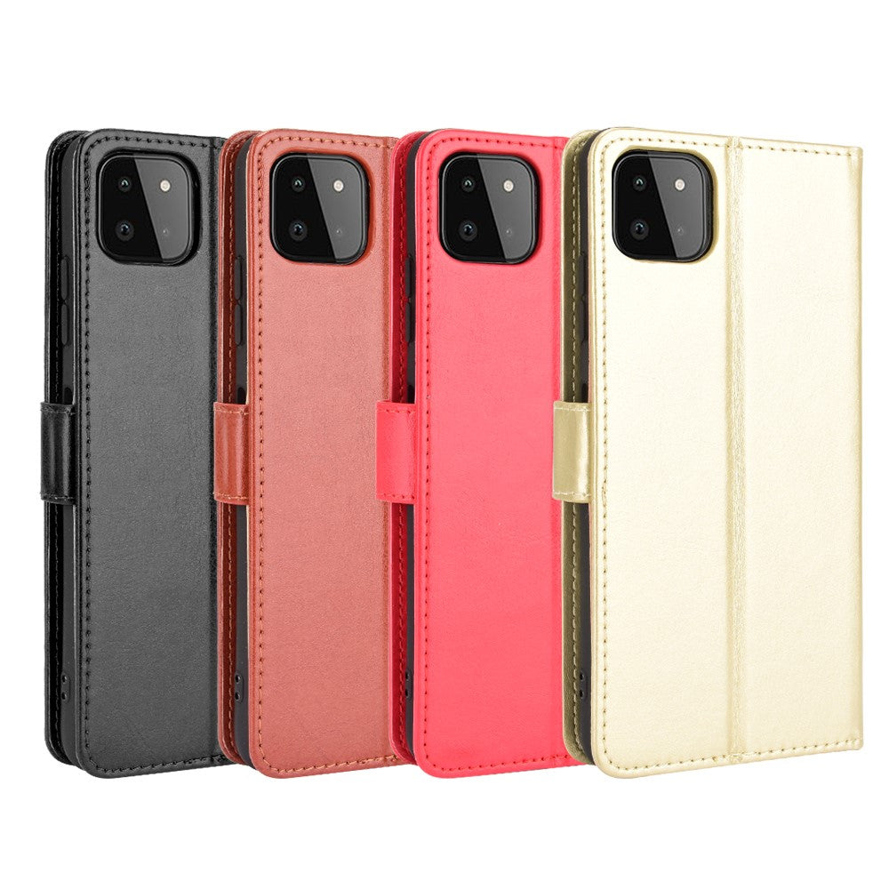 Crazy Horse Skin Leather Shell with Wallet Stand Design for Samsung Galaxy A22 5G (EU Version)