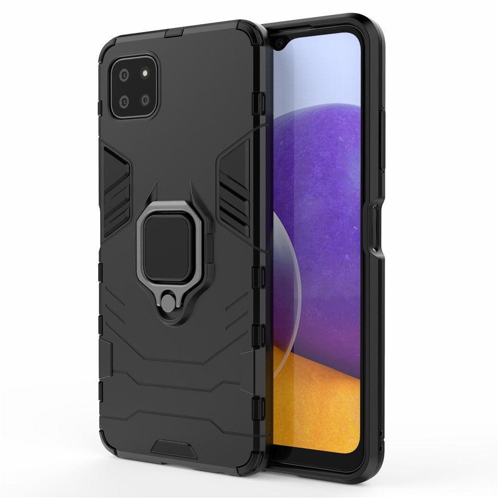 Cool Guard 2-i-1 Ring Holder Støtteben PC TPU Hybrid Cover til Samsung Galaxy A22 5G (EU Version)