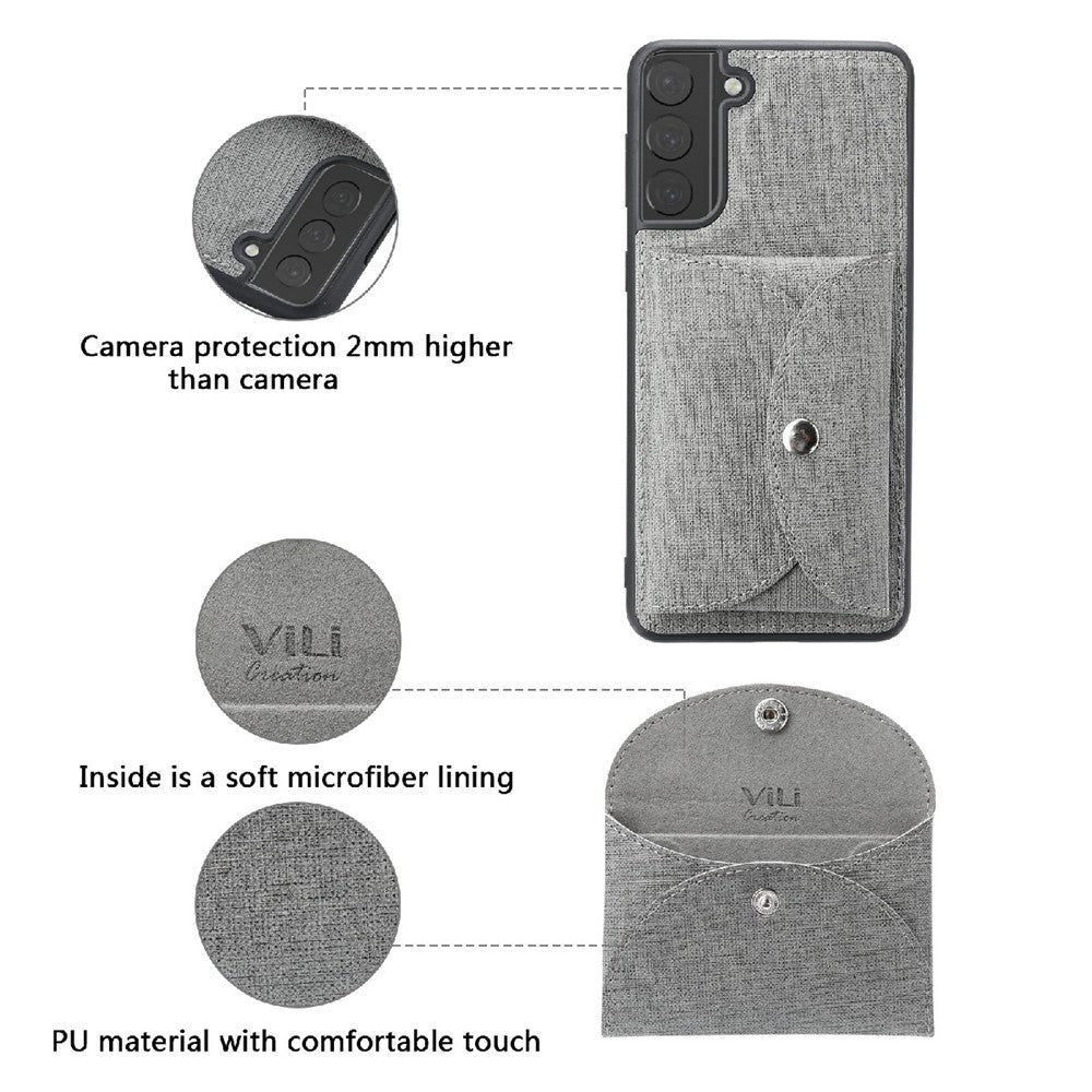 VILI T Series Magnetic Absorption Wallet Design Anti-Fall Leather Mobile Phone Case Cover for Samsung Galaxy S21 5G/4G