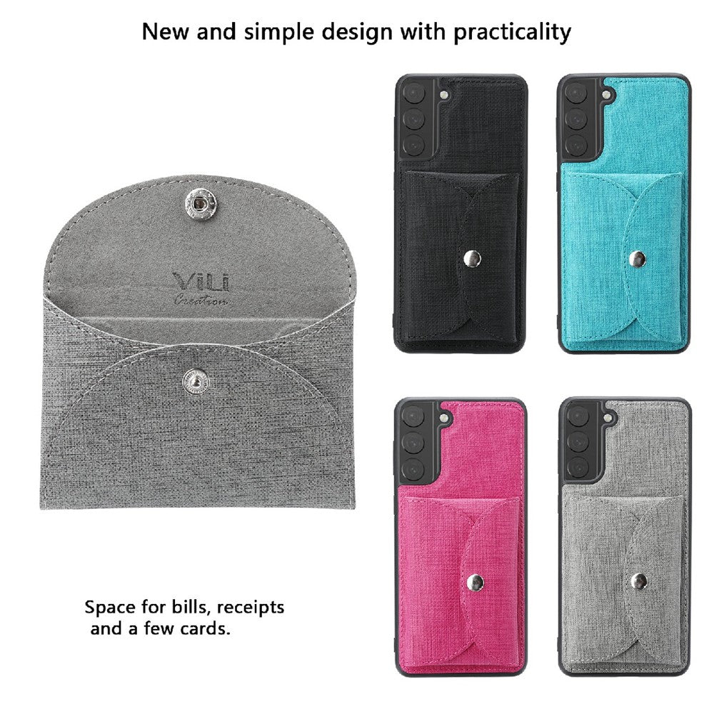 VILI T Series Magnetic Absorption Wallet Design Anti-Fall Leather Mobile Phone Case Cover for Samsung Galaxy S21 5G/4G