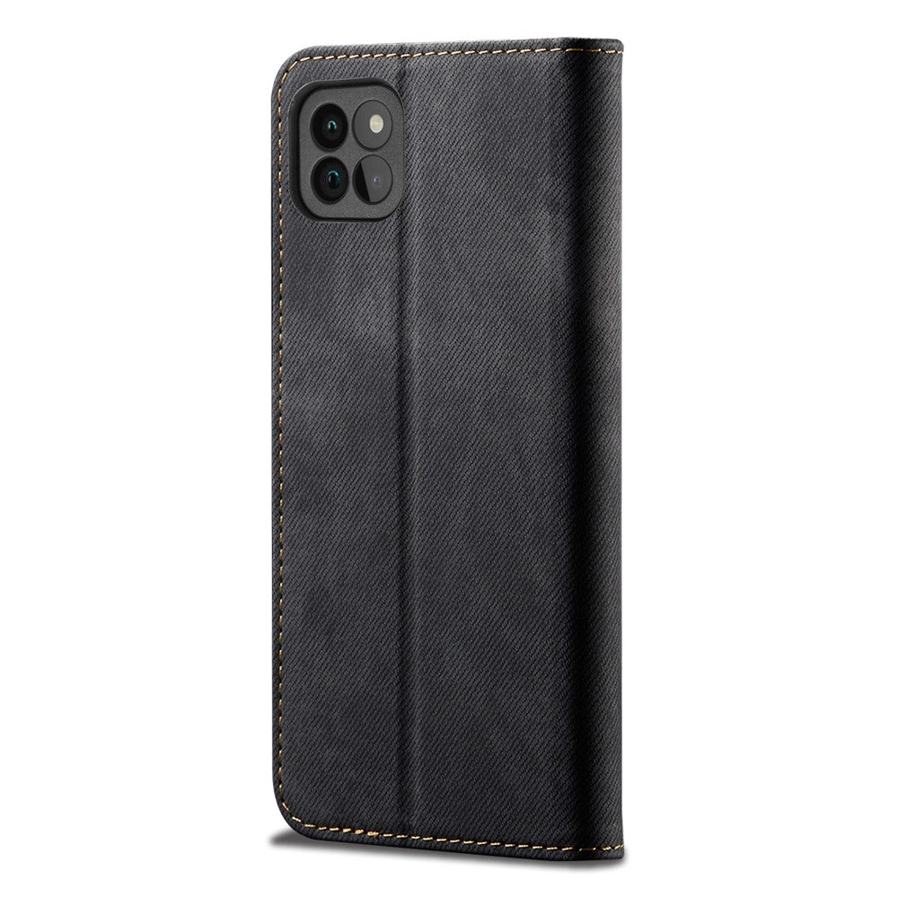 Jeans Stoftekstur Læder Telefoncover Pung Stativcover til Samsung Galaxy A22 5G (EU Version)