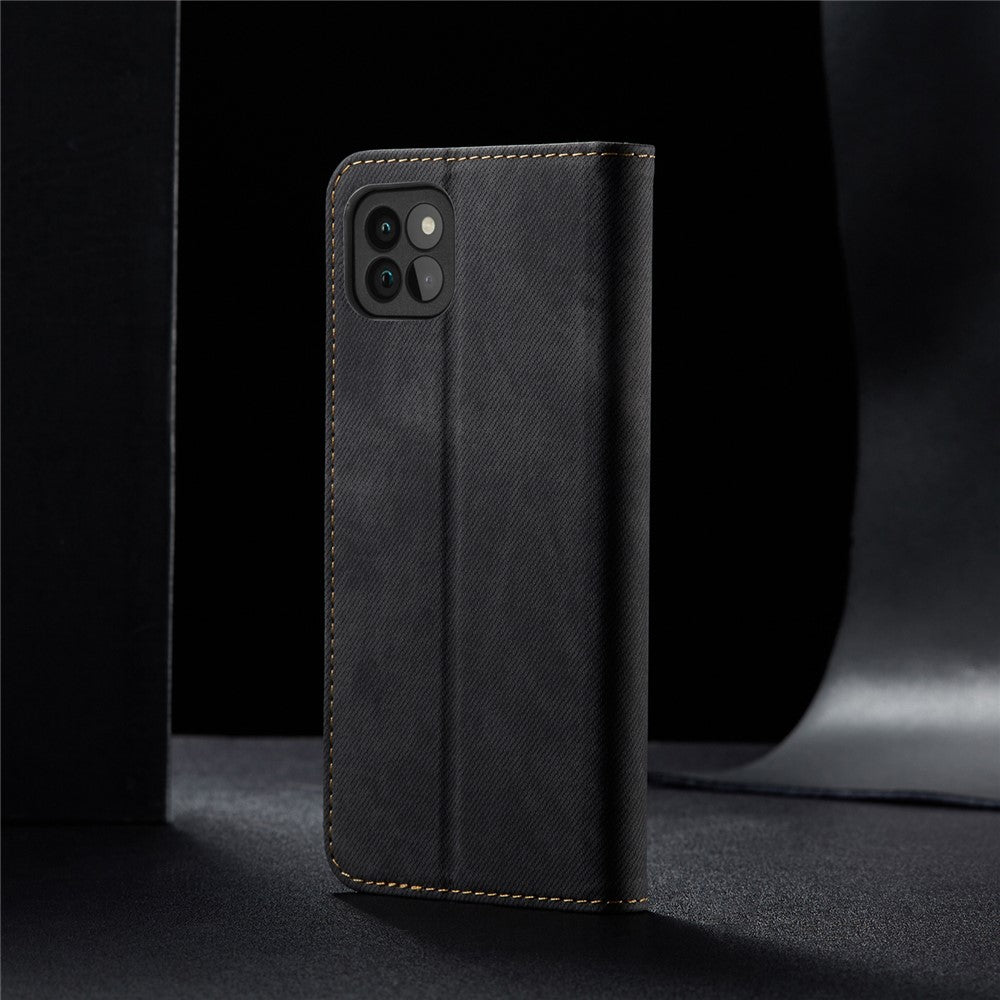 Jeans Stoftekstur Læder Telefoncover Pung Stativcover til Samsung Galaxy A22 5G (EU Version)