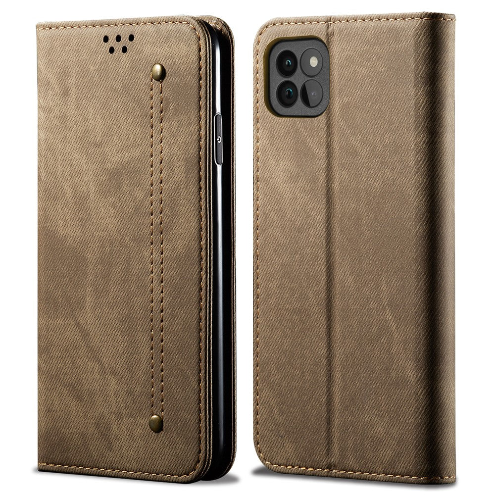 Jeans Stoftekstur Læder Telefoncover Pung Stativcover til Samsung Galaxy A22 5G (EU Version)