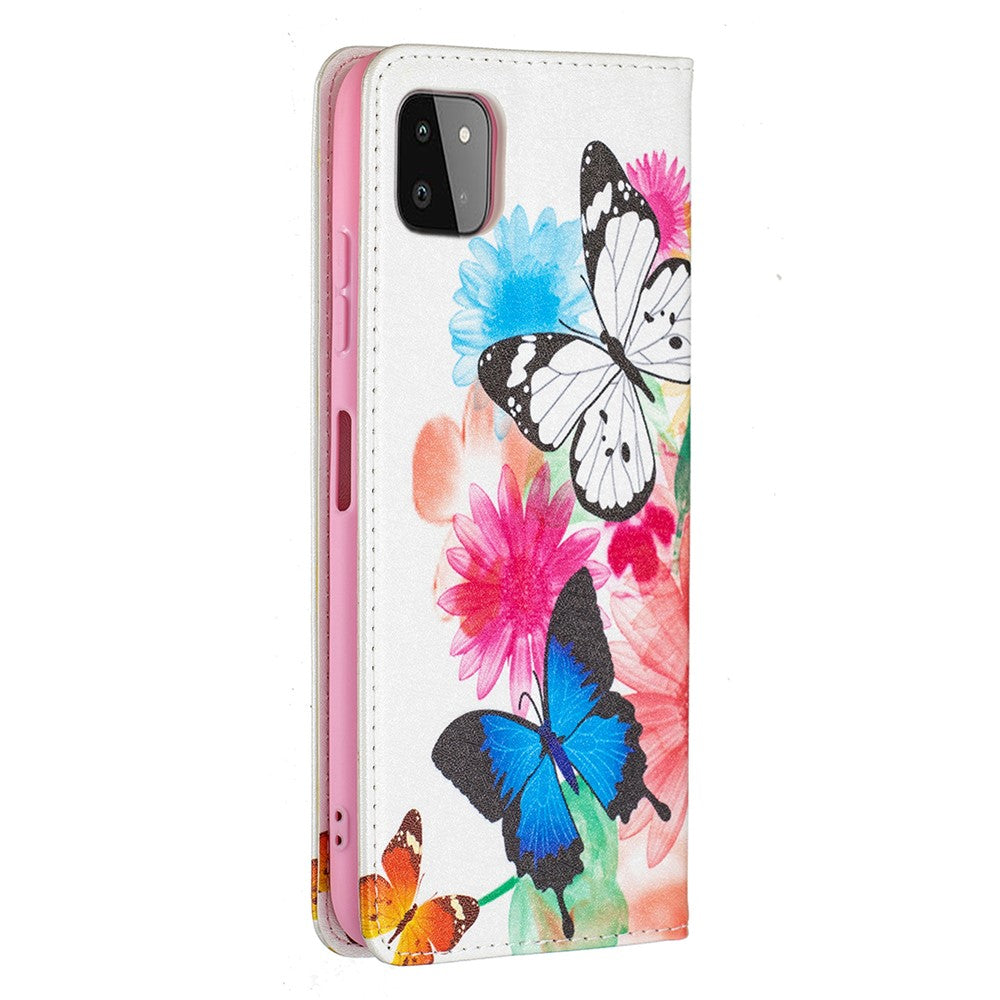 Auto-absorbed Pattern Printing PU Leather Case Cover with Wallet Stand Design for Samsung Galaxy A22 5G (EU Version)