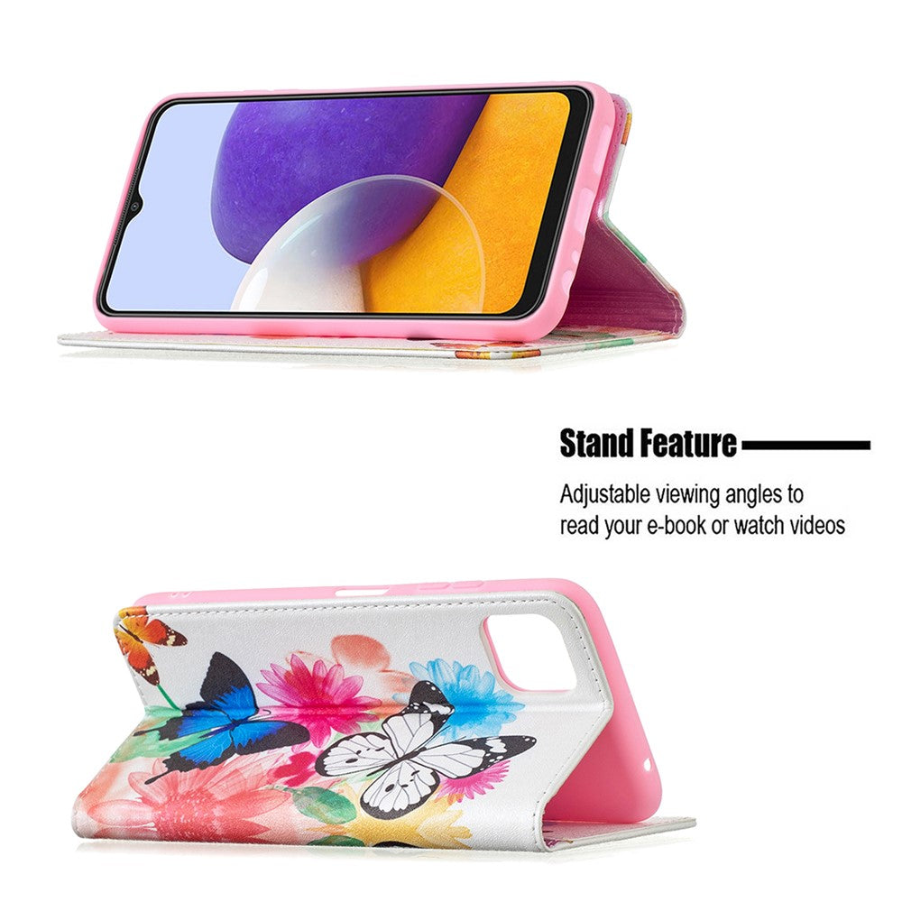 Auto-absorbed Pattern Printing PU Leather Case Cover with Wallet Stand Design for Samsung Galaxy A22 5G (EU Version)