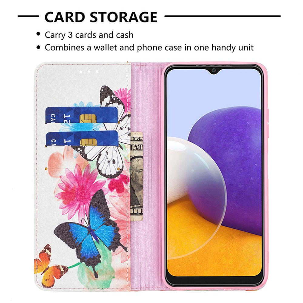 Auto-absorbed Pattern Printing PU Leather Case Cover with Wallet Stand Design for Samsung Galaxy A22 5G (EU Version)
