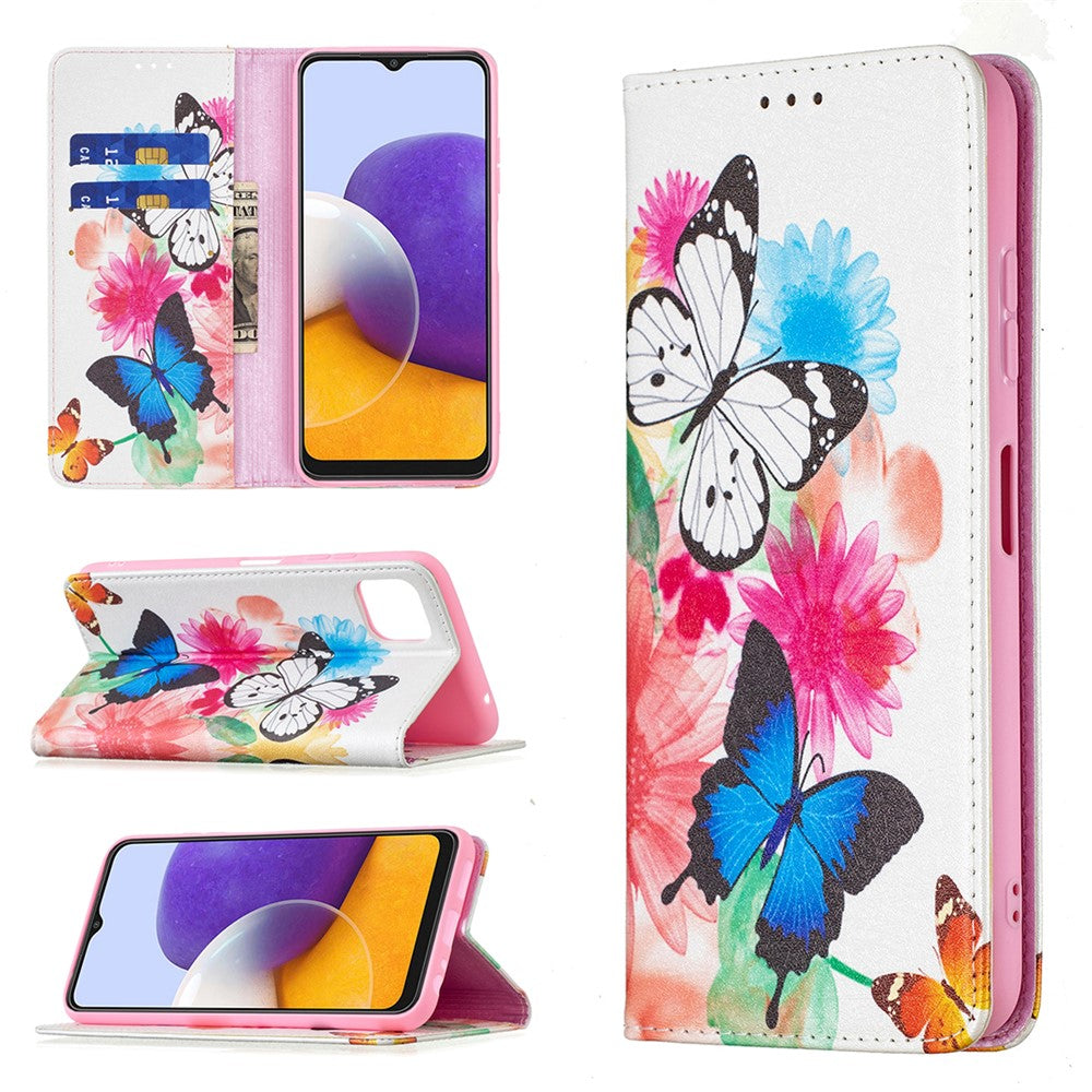 Auto-absorbed Pattern Printing PU Leather Case Cover with Wallet Stand Design for Samsung Galaxy A22 5G (EU Version)