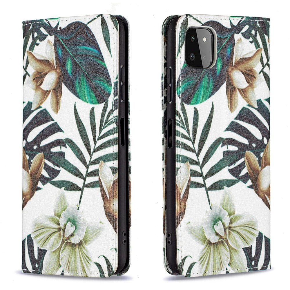 Auto-absorbed Pattern Printing PU Leather Case Cover with Wallet Stand Design for Samsung Galaxy A22 5G (EU Version)
