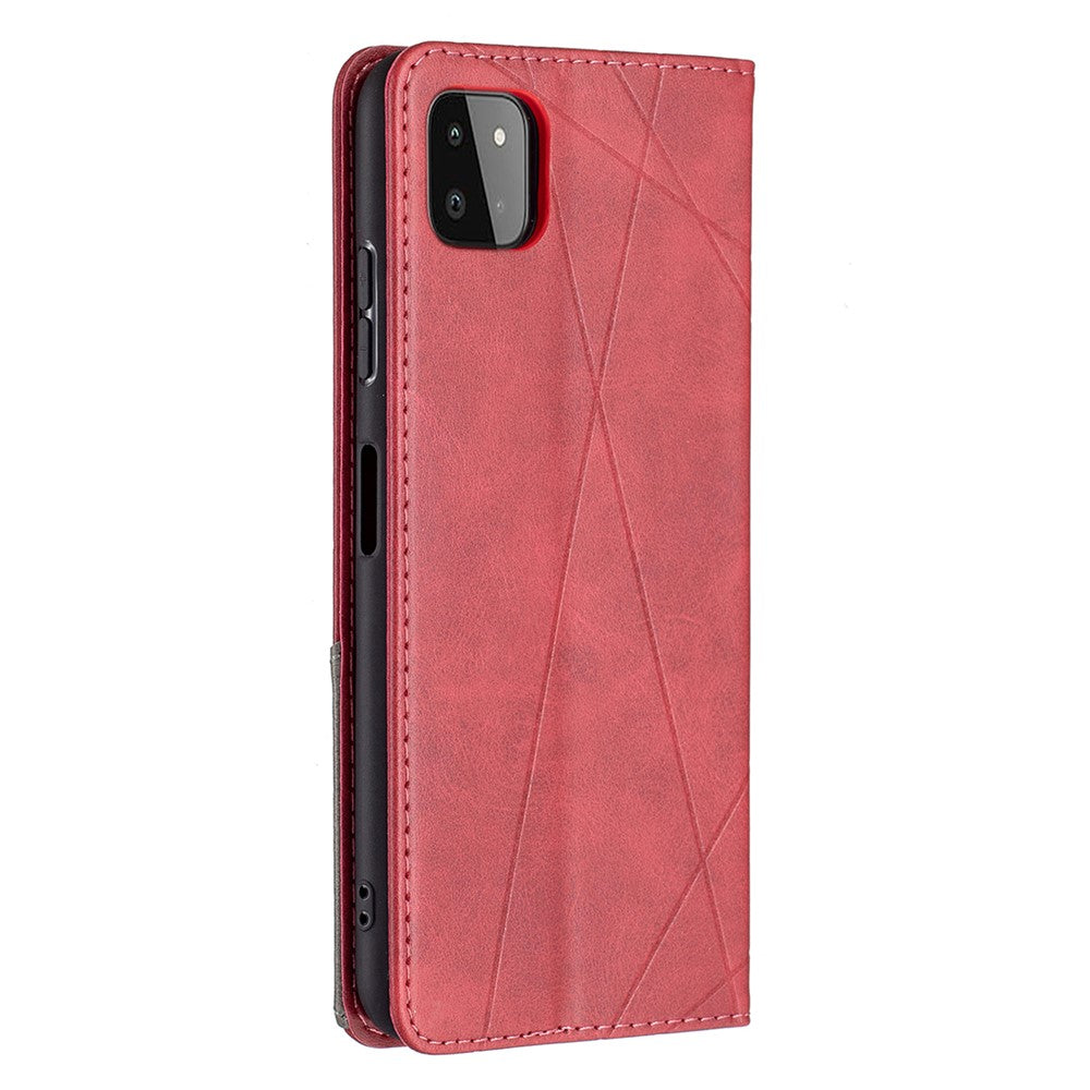 Geometrisk mønster-stå-lædercover med kortholder til Samsung Galaxy A22 5G (EU-version)