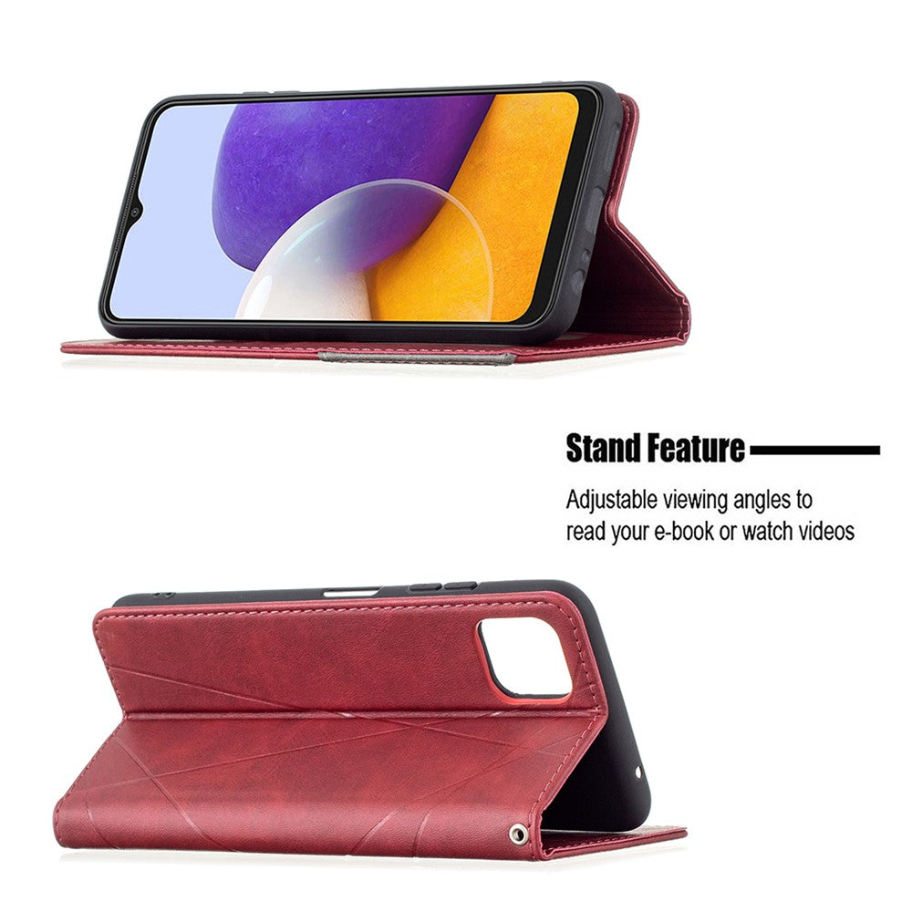 Geometrisk mønster-stå-lædercover med kortholder til Samsung Galaxy A22 5G (EU-version)