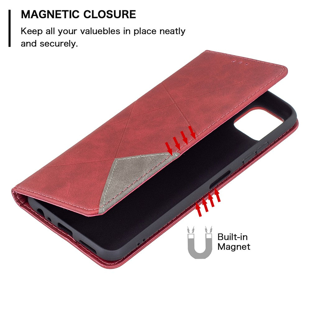 Geometrisk mønster-stå-lædercover med kortholder til Samsung Galaxy A22 5G (EU-version)