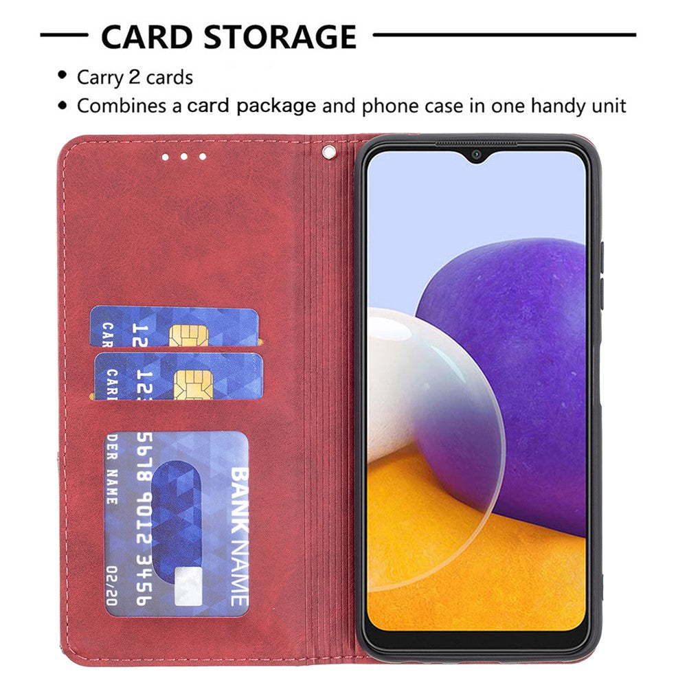 Geometrisk mønster-stå-lædercover med kortholder til Samsung Galaxy A22 5G (EU-version)