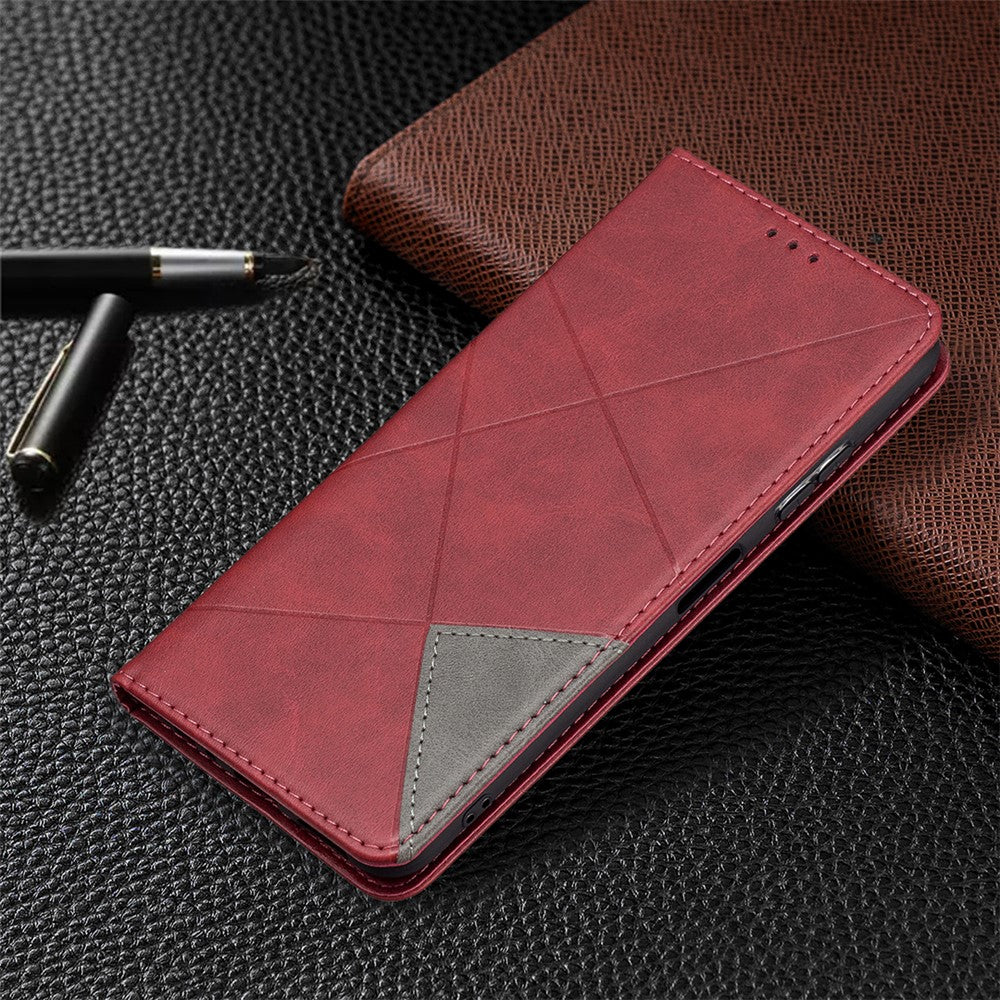 Geometrisk mønster-stå-lædercover med kortholder til Samsung Galaxy A22 5G (EU-version)