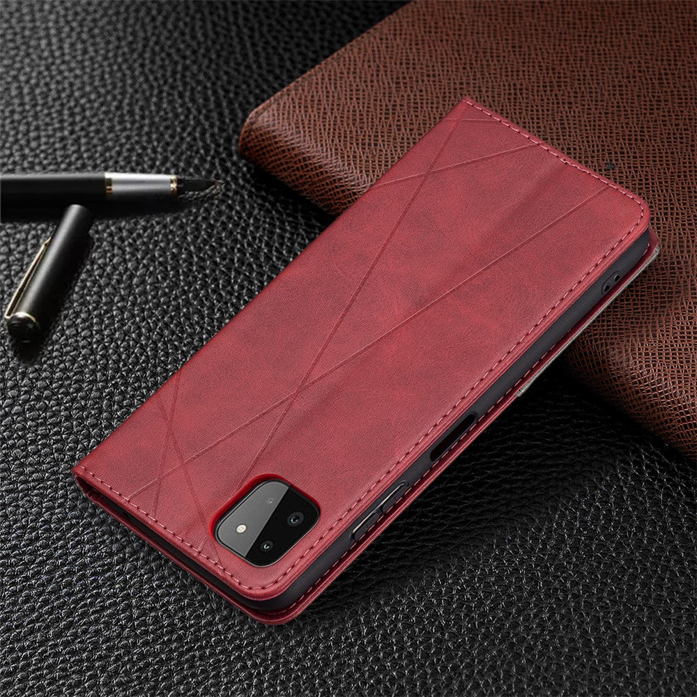 Geometrisk mønster-stå-lædercover med kortholder til Samsung Galaxy A22 5G (EU-version)