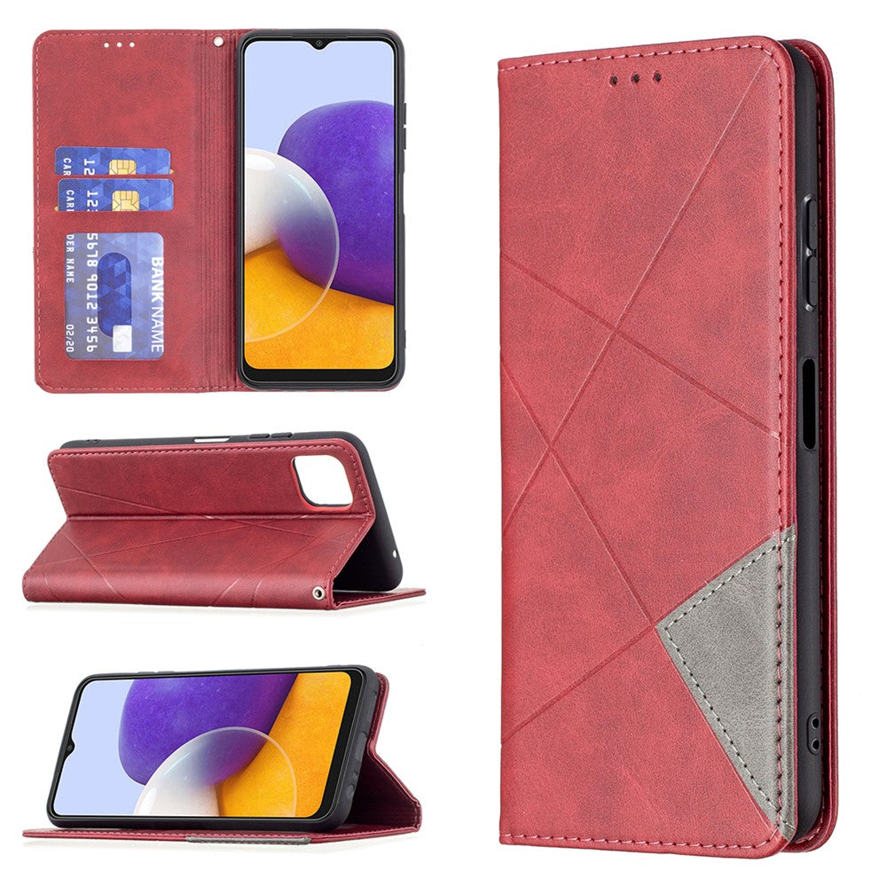 Geometrisk mønster-stå-lædercover med kortholder til Samsung Galaxy A22 5G (EU-version)