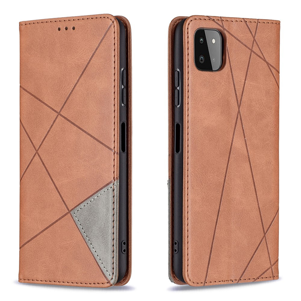 Geometrisk mønster-stå-lædercover med kortholder til Samsung Galaxy A22 5G (EU-version)